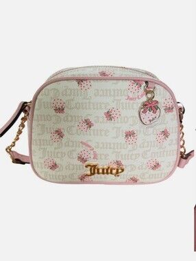 Juicy Couture Pink White Strawberry Berry Sweet Crossbody Bag Purse Strawberries